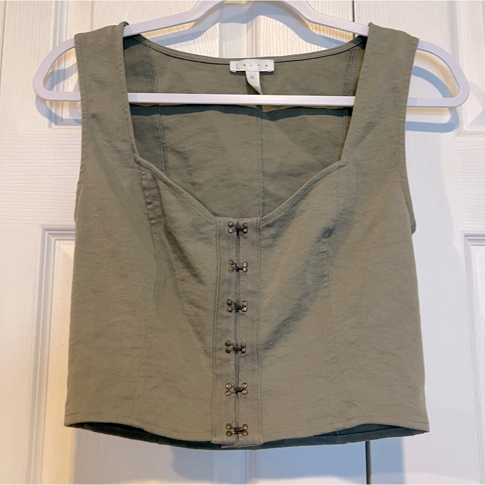 🩷 Leith Sage Green Sleeveless Corset Style Crop Top / Shirt - XS (01098) - Picture 1 of 7